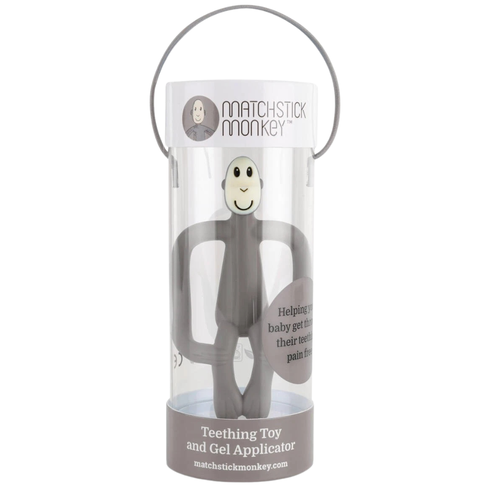 Matchstick Monkey Teething Toy Grey Baby Teether & Training Toothbrush for Babies 3m+