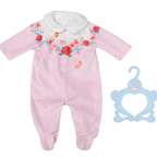 Baby Annabell Pink Romper Outfit Set for 43cm Dolls with Rose Print, Collar and Clothes Hanger