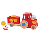Janod Wooden Pull-Along Tractor Toy with Trailer and 6 Farm Accessories