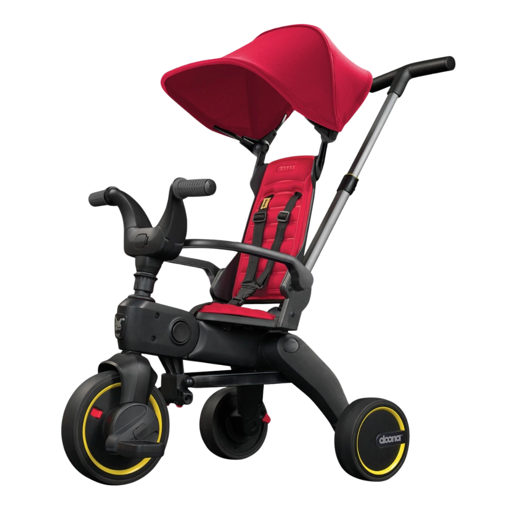 Doona Liki Baby Trike S1 Flame Foldable Toddler Tricycle with Parent Control Bar Red