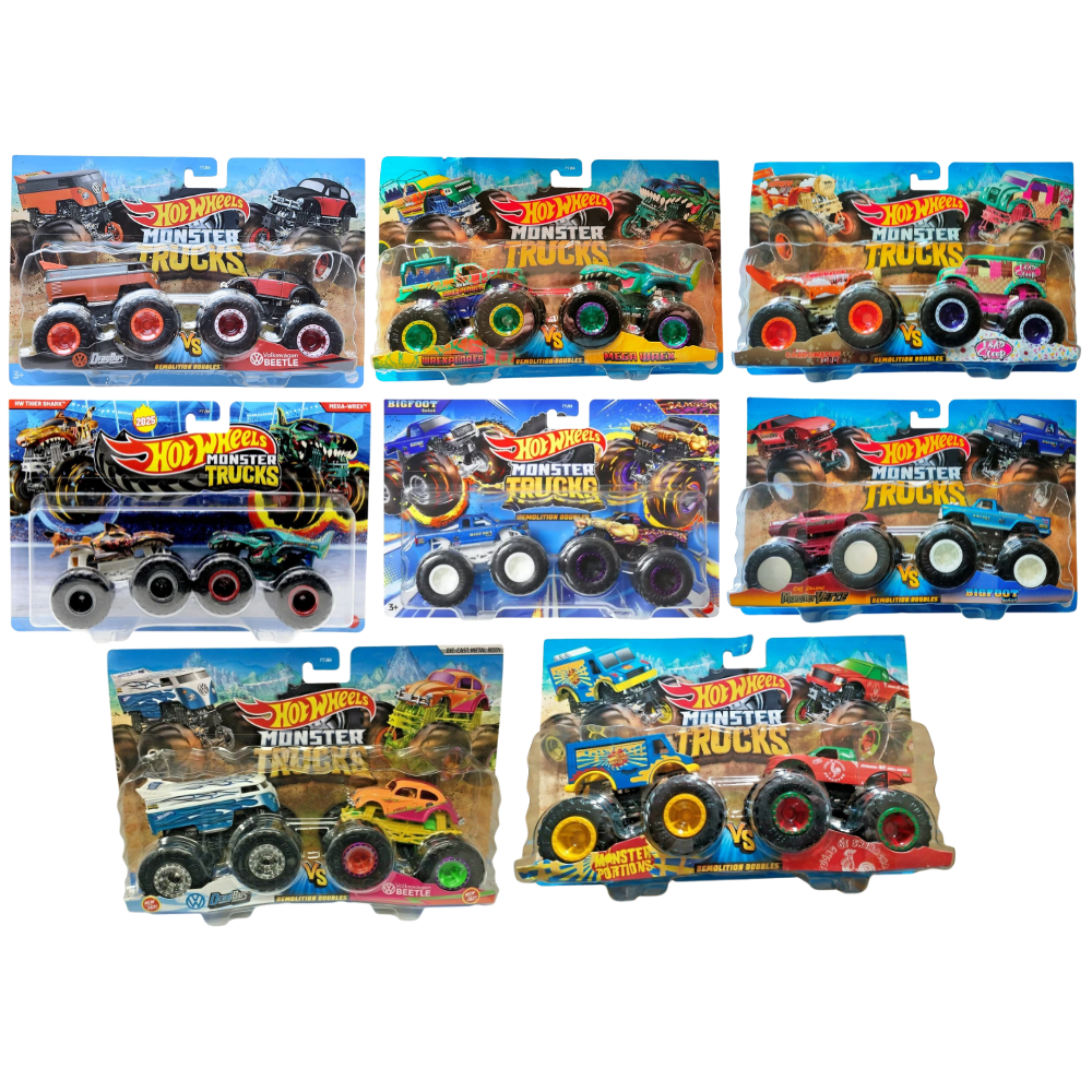 Hot Wheels Monster Trucks Demolition Doubles 2-Pack 1:64 Scale Die-Cast Monster Truck Set Collectible Toy Vehicles