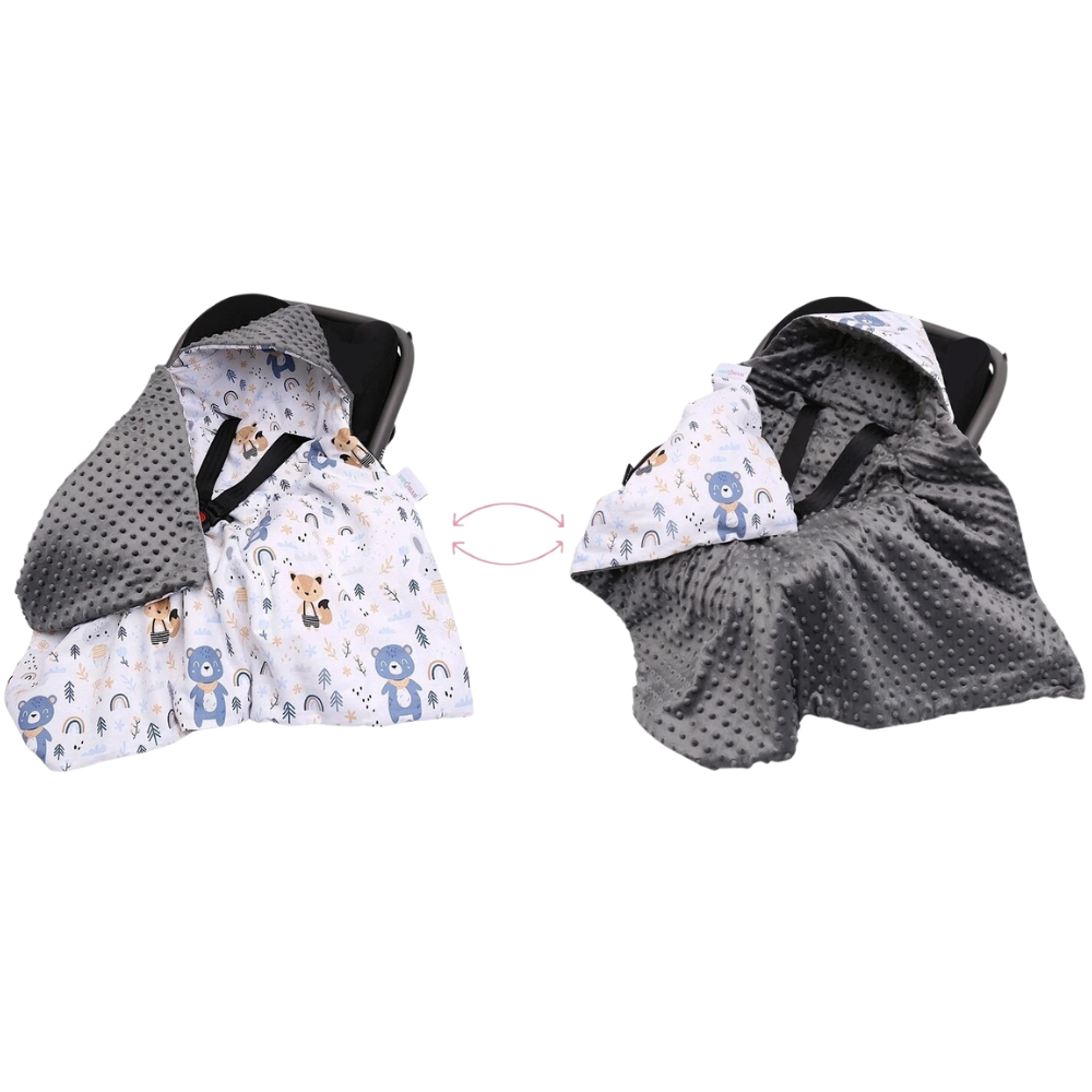 Baby Car Seat Hooded Blanket Double-Sided Soft Cotton Cozy Travel Cover for Infant