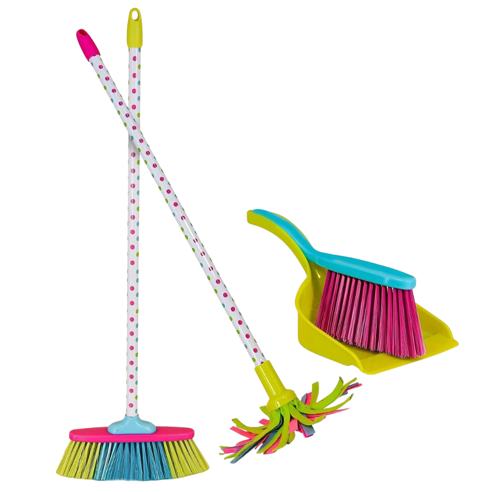 Kids Cleaning Sweeping Play Set Mop Broom Brush Dustpan Pretend Toy Gift Set