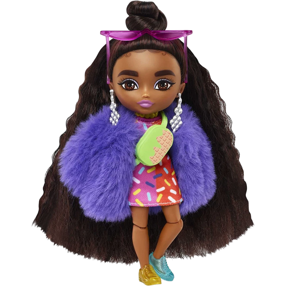 Barbie Extra Minis Doll 5.5in Sprinkle Dress Furry Purple Coat Accessories Fashion Toy 3+