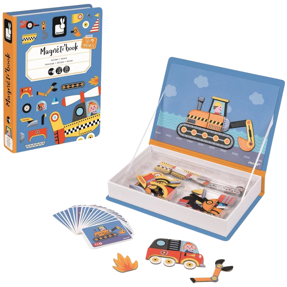 Janod Racers Magneti'Book Magnetic Educational Game for Kids, Vehicle Building Toy Age 3+