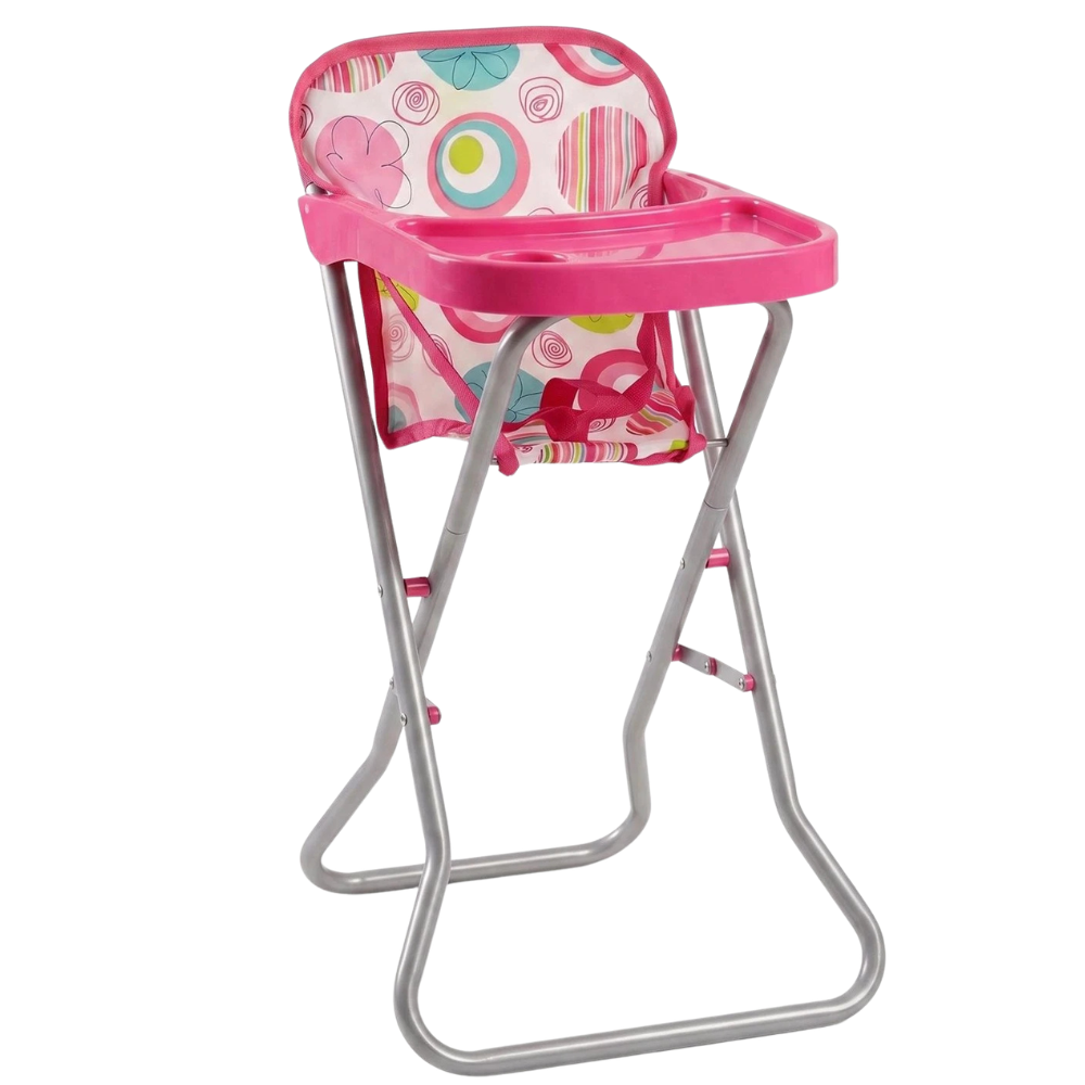 BiBi Doll Baby Doll High Chair Folding Pretend Play Furniture Pink Up to 20 Inch Dolls