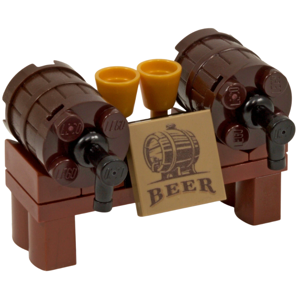 LEGO Beer Wine Barrels Kegs x2 with Taps Stands Goblets Pub Castle Pirate MOC Set