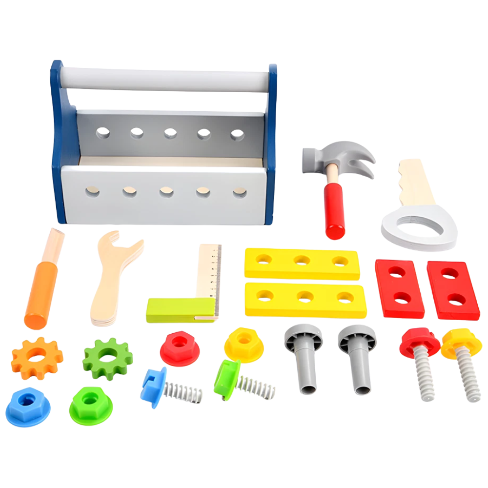 21-Piece Wooden Toolbox Toy Set for Children with Pretend Play Hammer, Spanner and Screwdriver