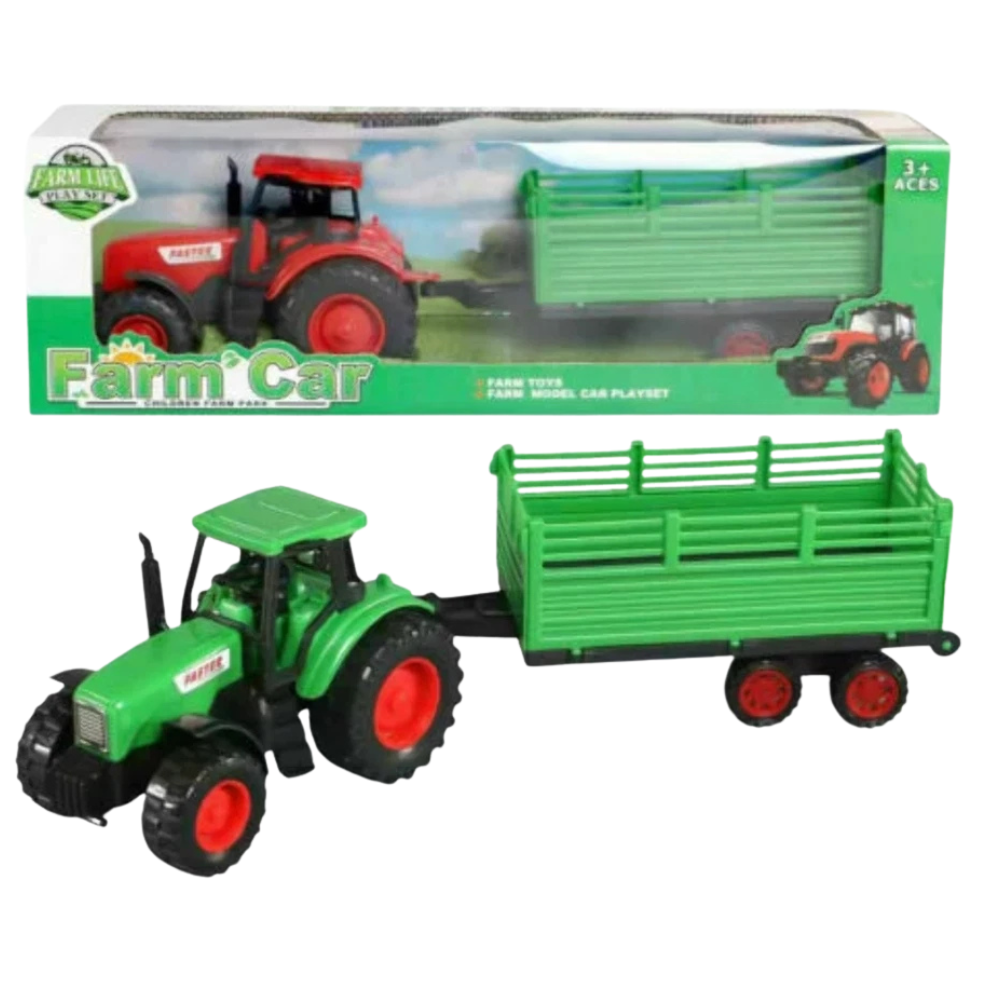 Large Kids Farm Tractor with Trailer Toy Farm Play Set for Boys Girls Gift