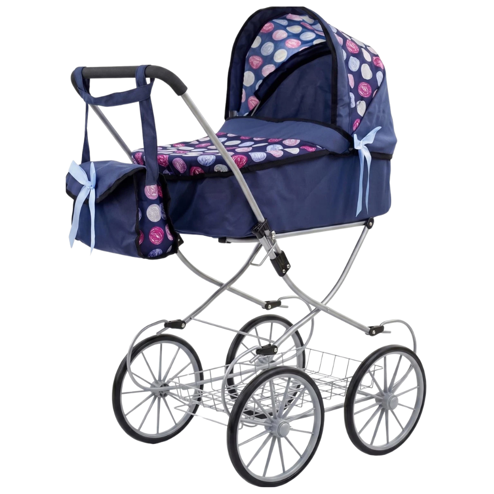 Bibi Doll Cambridge Baby Doll Pram Blue Pushchair with Carry Bag Basket Folding Frame 3+