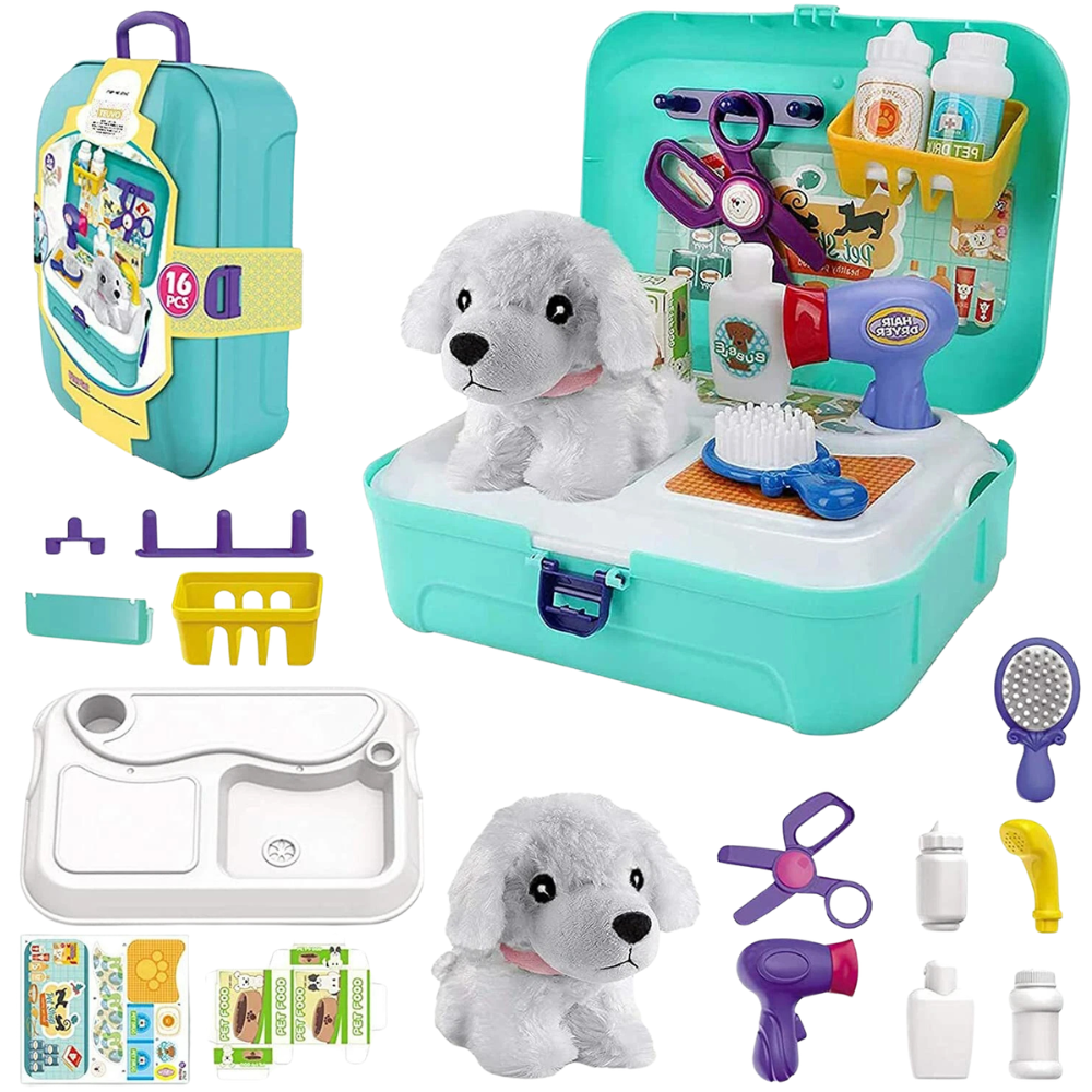 Pet Toy Pretend Dog Grooming Backpack Vet Play Set Gift for Kids and Children