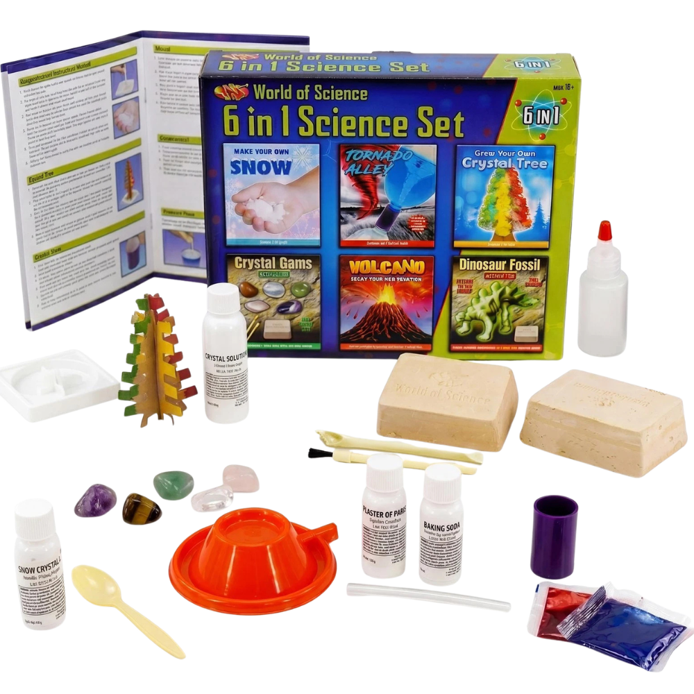 Kids Science Set 6-in-1 Experiment Kit Gemstone Dig Crystal Volcano STEM Toy