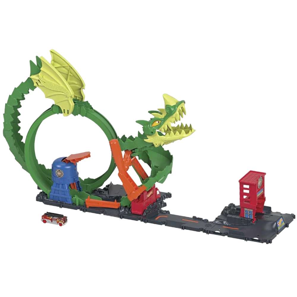 Hot Wheels City Fire Station Track Set Dante Dragon Nemesis Stunt Car Playset Kids 5+