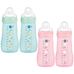 MAM Easy Active Baby Bottles 270ml Twin Pack, SkinSoft Medium Flow Teat, Blue or Pink