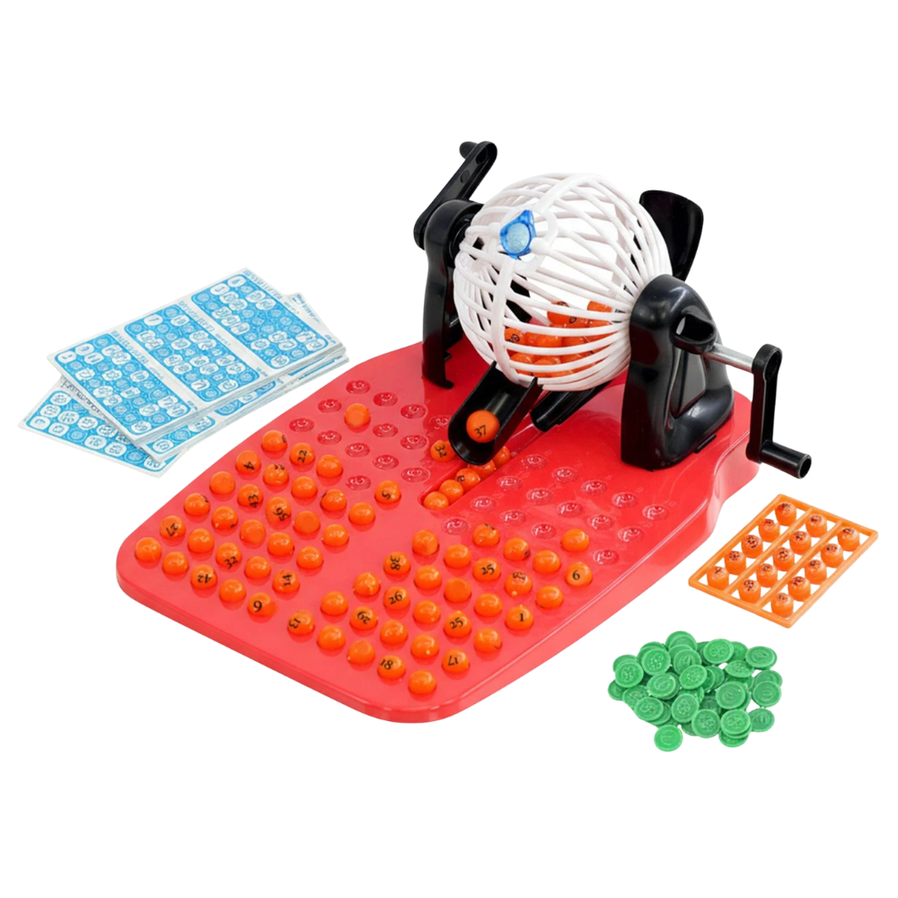 Bingo Game Set 90 Balls with Rotary Cage, 24 Cards & Counters Family Kids Party Fun Toy Set