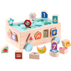 Wooden Pull-Along Matching Car Toy with 18-Hole Intelligence Box, Early Learning Game