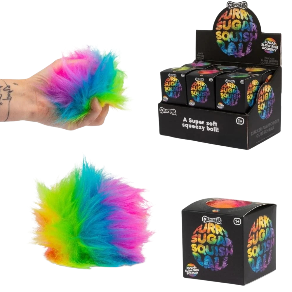 Fluffy Rainbow Sugar Ball Soft Squishy Sensory Fidget Toy Rainbow Stress Relief