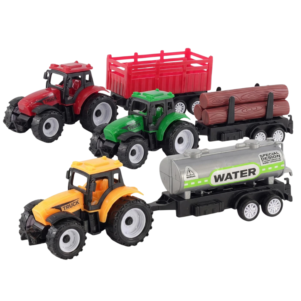 3 Piece Farm Tractor Toy Set with Trailer Kids Plastic Farm Vehicle Playset