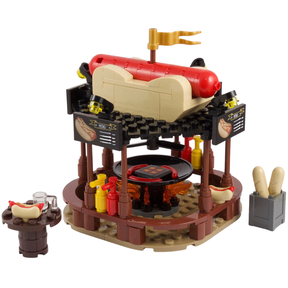 Lego German Hot Dog Stand Winter Christmas Market Bratwurst Food Stall Genuine Parts Display
