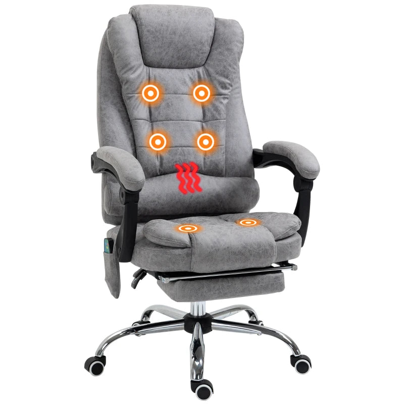 Grey Massage Office Chair – Heated, Reclining, Ergonomic with Footrest
