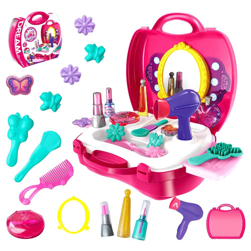Princess Makeup Set Vanity Beauty Case with Hair Dryer for Kids