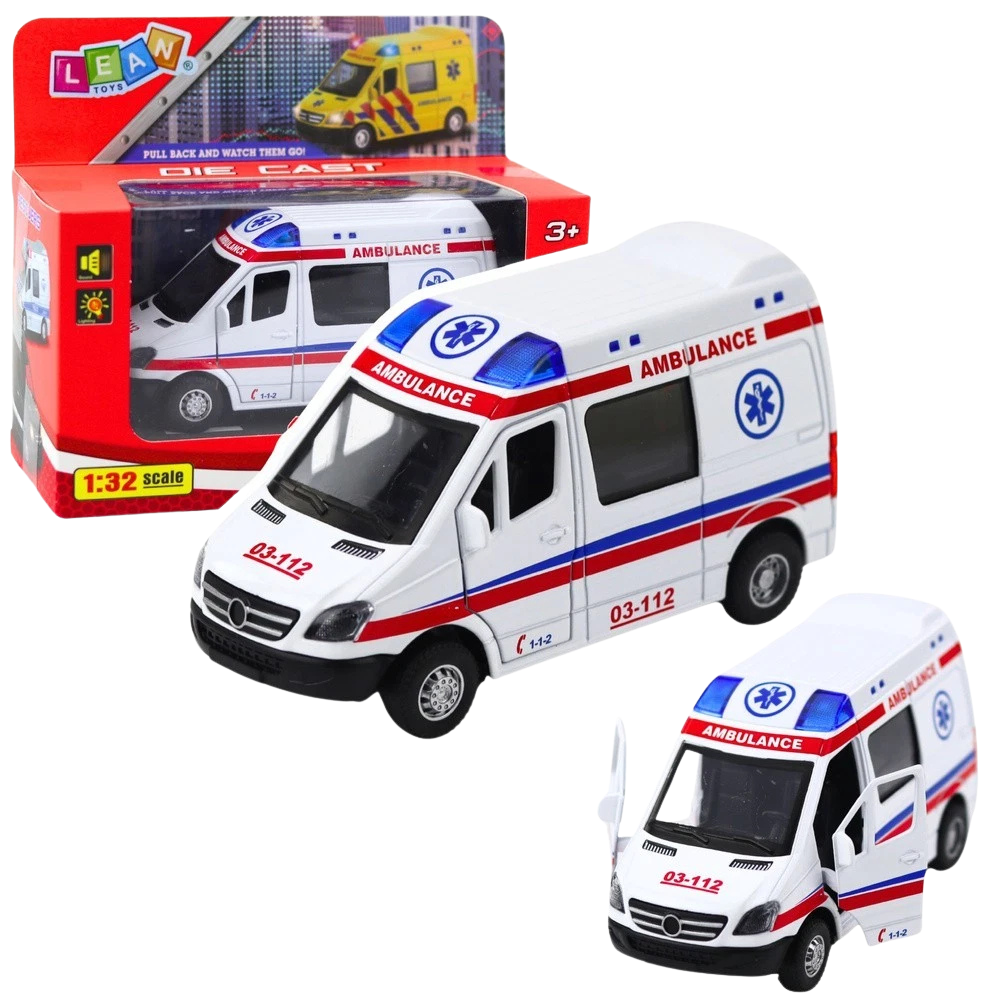 Mercedes Sprinter Ambulance Van Diecast Model Toy with Lights and Sounds 1:32 Scale for Kids
