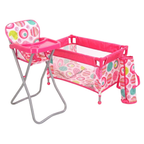BiBi Doll Travel High Chair & Cot Set Carry Bag Bedding & Feeding Tray for Dolls
