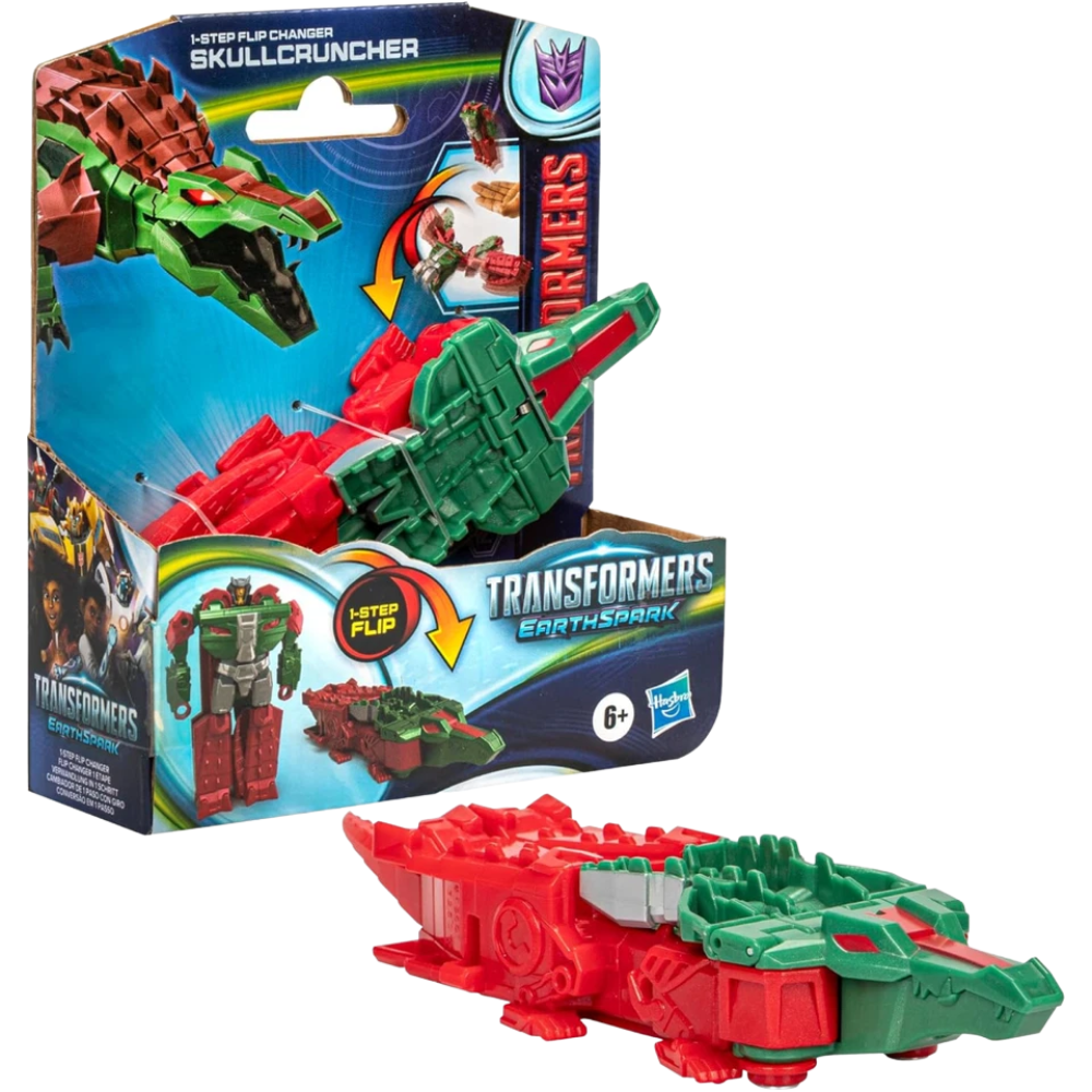 Transformers EarthSpark Skullcruncher 1-Step Flip Changer 2-in-1 Robot Crocobot Toy 6+