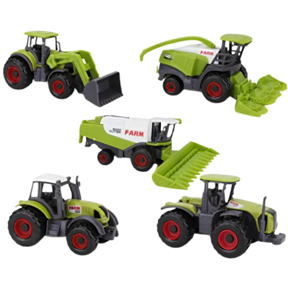 Toyland Set of 5 Green Die Cast Farm Machinery Toys 4.5cm Tractors Harvesters Playset