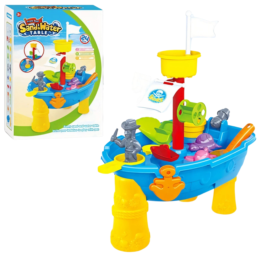 RLS Pirate Ship Sand and Water Table 24-Piece Outdoor Garden Toy for Kids