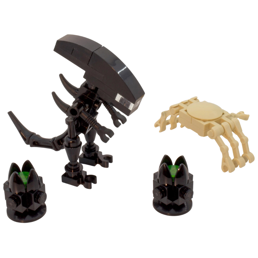 Lego Alien Xenomorph & Facehugger Custom Kit Made with Real Lego Bricks Display Set