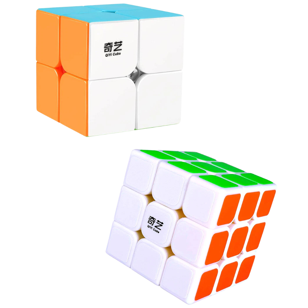 Qiyi 2x2 and 3x3 Stickerless Speed Cube Puzzle Set for Kids Fidget Toy and Brain Teaser Fun