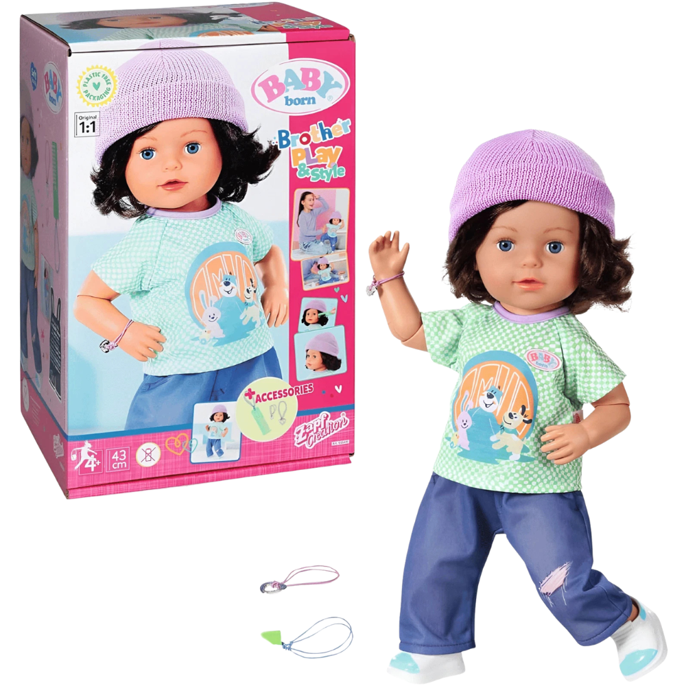 Baby Born Brother Play & Style 43cm Doll with Accessories for Boys and Girls