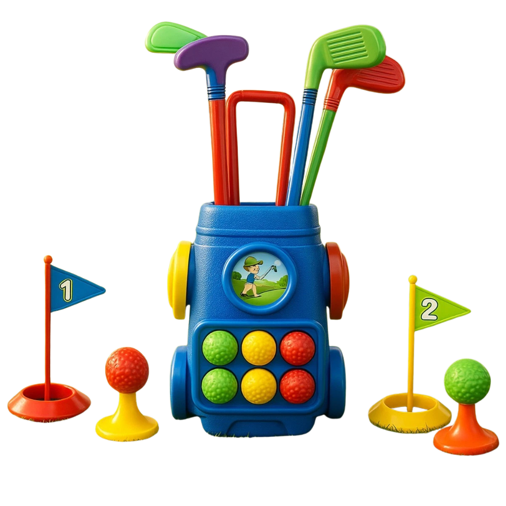 Kids Golf Set Toy 13 Piece Golf Clubs Balls Cart Flags Holes Indoor Outdoor Garden Game
