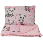 Pink Panda Baby Blanket and Pillow Set Cotton Minky Bedding for Pram and Crib