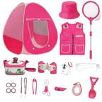 Kids Adventure Kit Pink Tent Costume Bug Catcher Binoculars Magnifying Glass Nature Set Toy