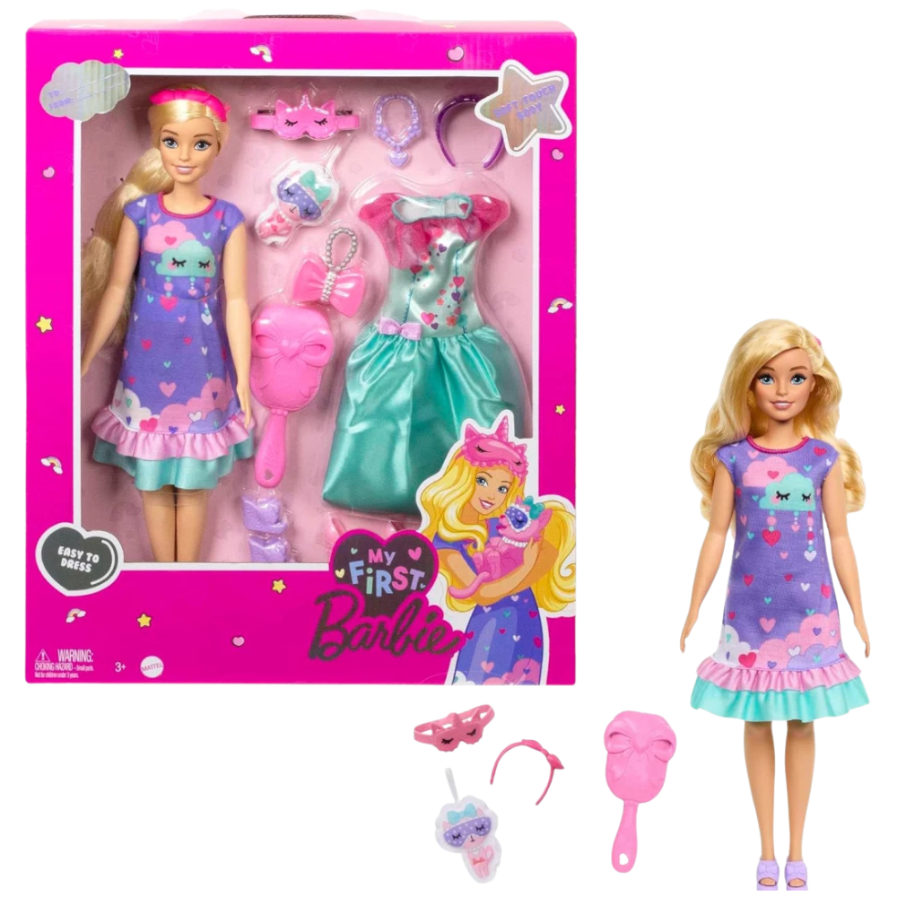 Barbie My First Barbie Cloud Dress Soft Touch Body Doll Accessories Kids Toy HMM66 New Set
