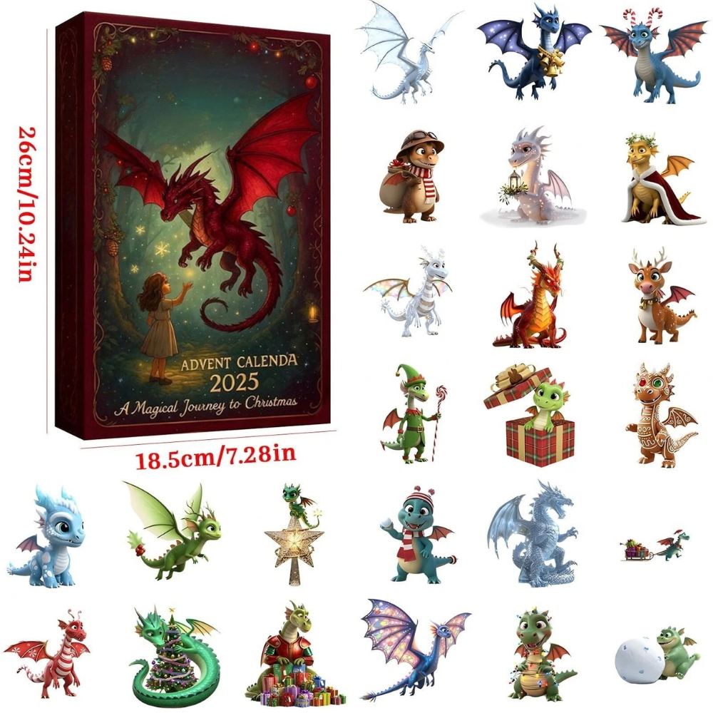 2026 Dragon Advent Calendar Box with 24 Acrylic Christmas Tree Ornaments for Xmas Holiday Decor