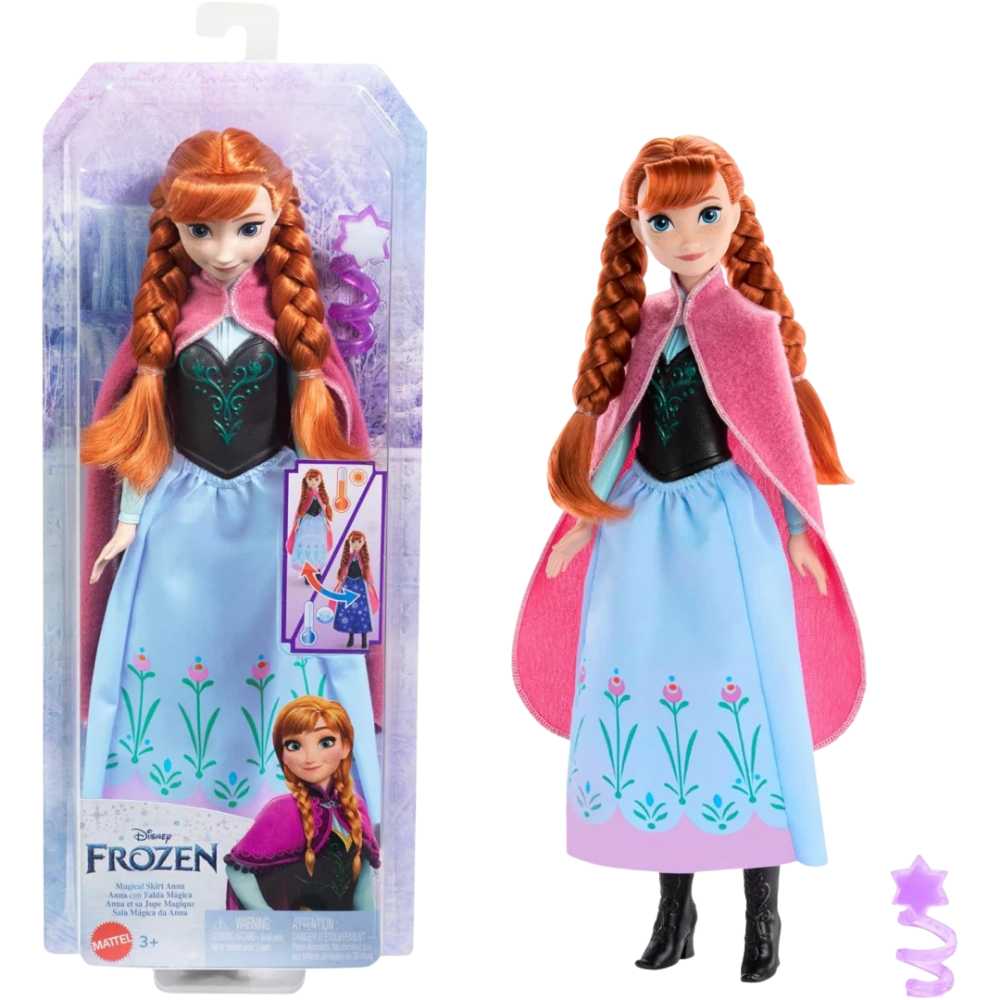 Disney Frozen Anna Doll Colour Change Skirt Fashion Toy Cape Boots Snowflake Wand Girls 3+