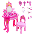 Kids Princess Vanity Dressing Table Stool Set Girls Toy Mirror Hairdressing Accessories Pink