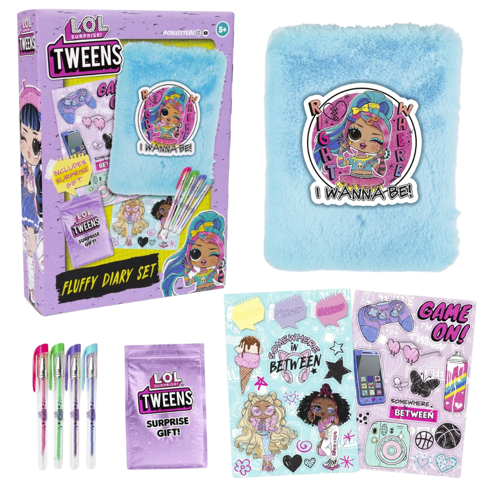 LOL Surprise Tweens Fluffy Diary Journal Set A6 With 4 Gel Pens Glitter Stickers Kids Creativity Gift 5+