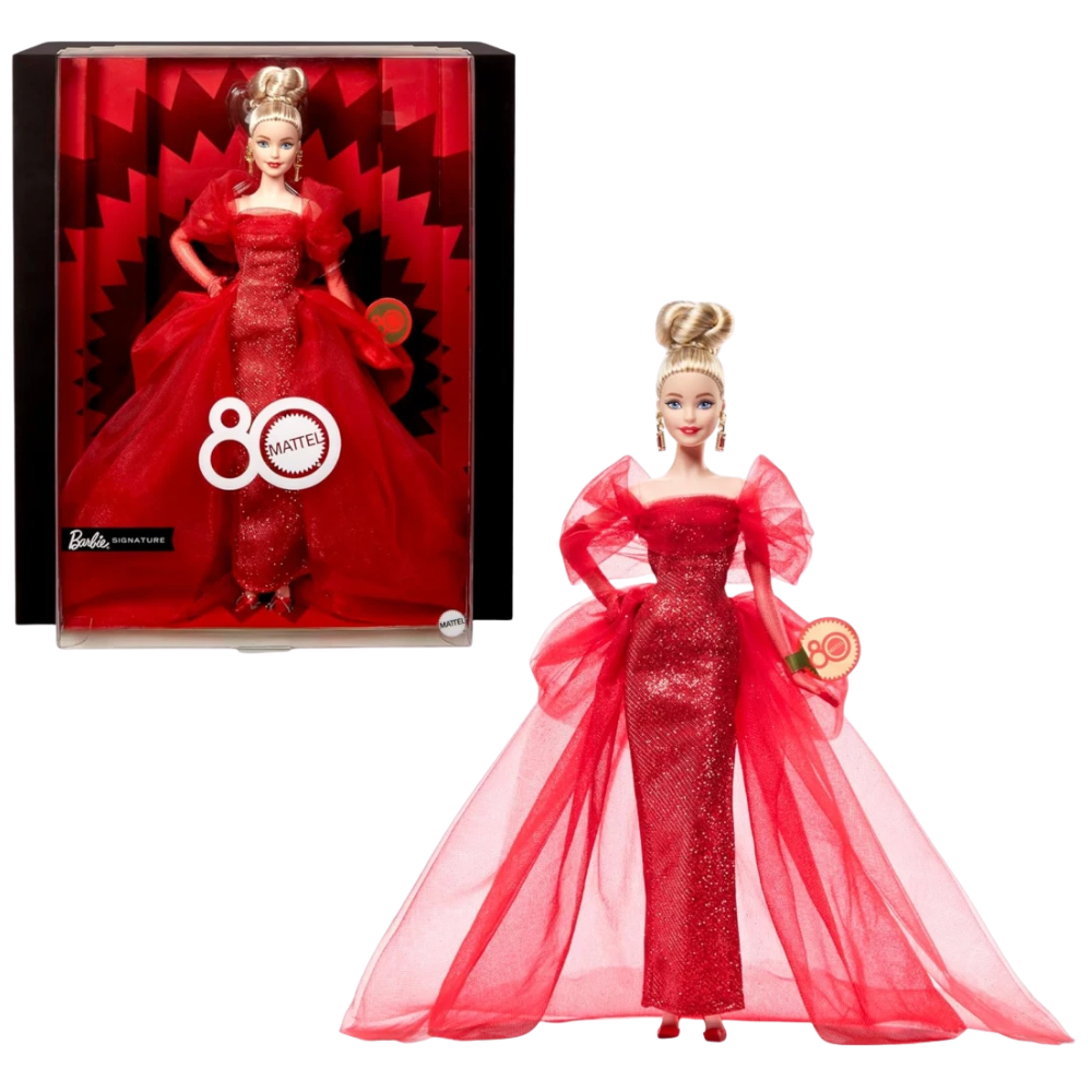 Barbie Signature Mattel 80th Anniversary Glittery Red Tulle Gown Collectible Doll Jbj17