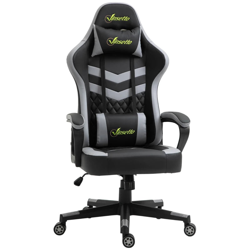 Racing Chair – Black Grey, Lumbar Support, Headrest & Swivel Wheels