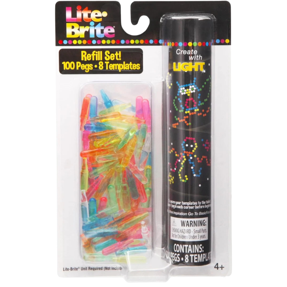 Lite-Brite Refill Set 100 Colourful Pegs & 8 Templates Creative Glow Art Craft Kit