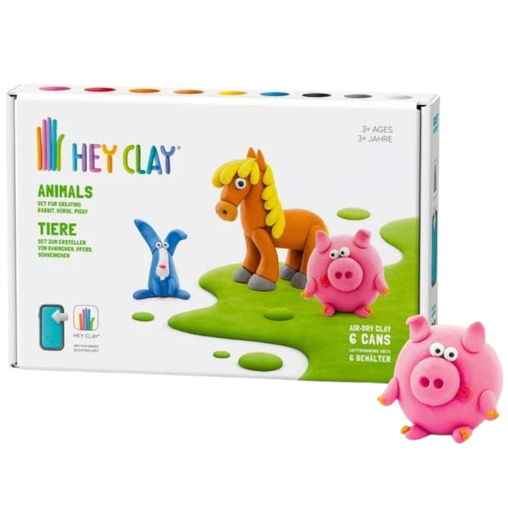 Hey Clay 6-Can Animal Set Non-Toxic Air-Dry Modelling Clay for Kids Crafting Fun New Uk