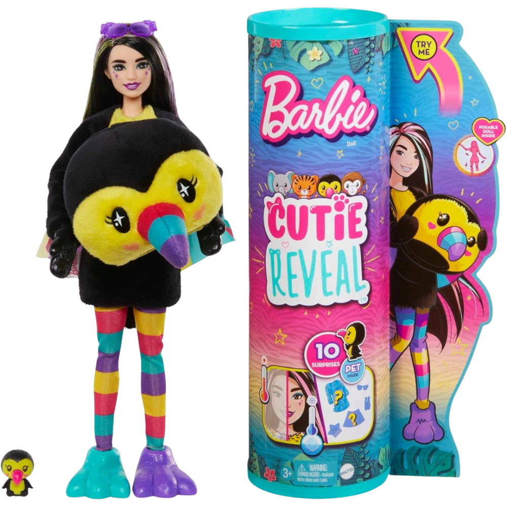 Barbie Cutie Reveal Toucan Jungle Series Plush Doll New Soft Cuddly Collectible Toy Gift