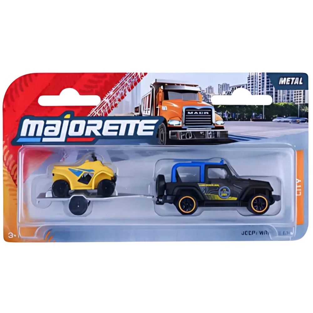 Majorette Jeep Wrangler with Quad Trailer Diecast Model Toy 1:64 Scale Off-Road Vehicle