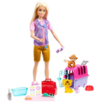 Barbie Careers Animal Rescue Vet Doll Playset Blonde Doll Pet Tiger Monkey 12 Accessories 3+
