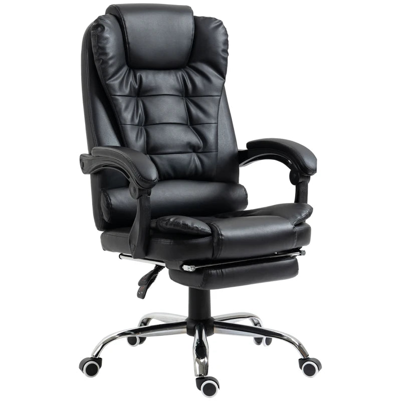 Reclining PU Leather Office Chair with Retractable Footrest