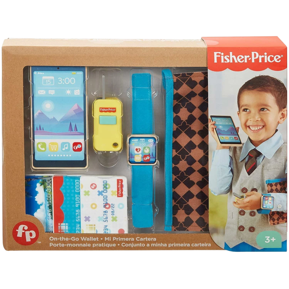 Fisher-Price Travel Tote on the Go Wallet Ggt58 Portable Baby Toddler Activity Toy for Travel Pretend Play On-The-Go Entertainment